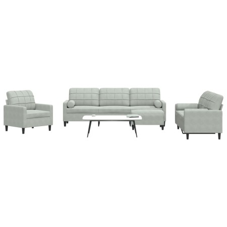 Sofagarnitur mit 4-teiligen Kissen aus hellgrauem Samtstoff. von , Sofas - Ref: Foro24-3278461, Preis: 756,71 €, Rabatt: %