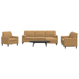 Sofagarnitur mit 4-teiligen braunen Samtkissen von , Sofas - Ref: Foro24-3278468, Preis: 687,01 €, Rabatt: %