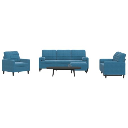 Set of sofas with 4 pieces of blue velvet cushions by , Sofas - Ref: Foro24-3278390, Price: 693,99 €, Discount: %