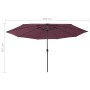 Garden umbrella with LED lights burgundy steel pole 400 cm by vidaXL, Umbrellas - Ref: Foro24-312534, Price: 99,99 €, Discoun...