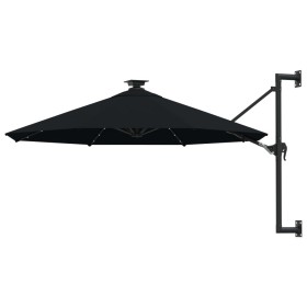 Wall umbrella with LEDs and metal pole 300 cm black by vidaXL, Umbrellas - Ref: Foro24-312528, Price: 118,83 €, Discount: %