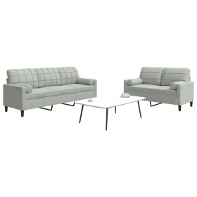 Set of sofas with 2 light gray velvet cushions by , Sofas - Ref: Foro24-3278411, Price: 492,20 €, Discount: %