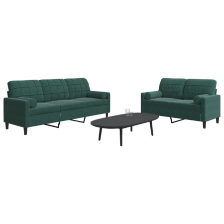 Set of sofas with 2 dark green velvet cushions by , Sofas - Ref: Foro24-3278413, Price: 517,17 €, Discount: %