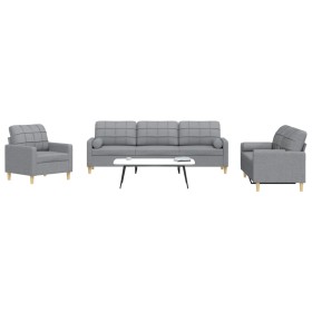 Three-piece sofa set with light gray fabric cushions by , Sofas - Ref: Foro24-3278303, Price: 668,59 €, Discount: %