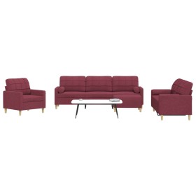 4-teiliges Sofaspiel mit Fußhocker und Kissen aus burgunderrotem Stoff. von , Sofas - Ref: Foro24-3278317, Preis: 767,81 €, R...