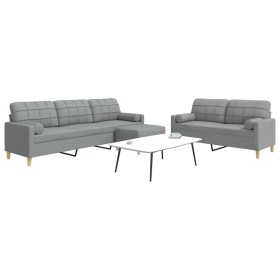 3-teiliges Sofaset mit Fußhocker und Kissen, hellgraues Stoff von , Sofas - Ref: Foro24-3278343, Preis: 548,92 €, Rabatt: %