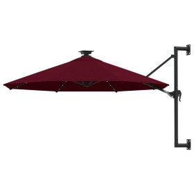 Wall umbrella with LEDs and metal pole 300 cm burgundy by vidaXL, Umbrellas - Ref: Foro24-312526, Price: 114,99 €, Discount: %