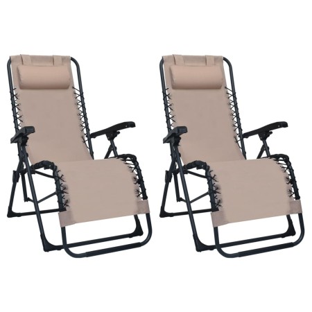 Sillas plegables 2 unidades textilene gris taupe de vidaXL, Tumbonas - Ref: Foro24-312465, Precio: 153,99 €, Descuento: %