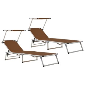 Folding sun loungers with 2 pcs aluminum and brown textilene roof by vidaXL, Loungers - Ref: Foro24-312461, Price: 180,99 €, ...