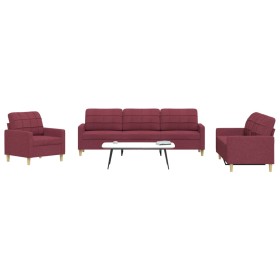 Three-piece sofa set in burgundy fabric by , Sofas - Ref: Foro24-3278293, Price: 711,73 €, Discount: %