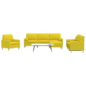 4-piece sofa set with ottoman and yellow fabric cushions by , Sofas - Ref: Foro24-3278316, Price: 710,72 €, Discount: %