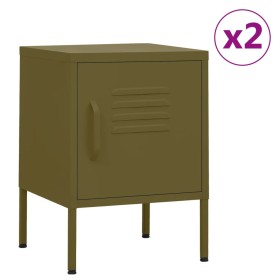 Bedside tables 2 units olive green steel 35x35x51 cm by , Nightstands - Ref: Foro24-3095205, Price: 137,99 €, Discount: %