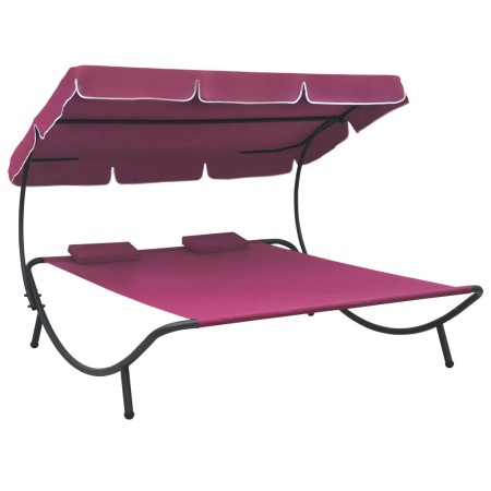 Garden lounger with awning and pink cushions by vidaXL, Outdoor beds - Ref: Foro24-313524, Price: 132,40 €, Discount: %