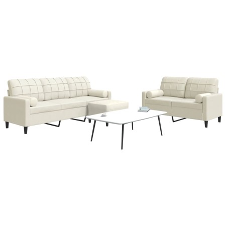 3-piece cream velvet sofa set with cushions by , Sofas - Ref: Foro24-3278429, Price: 555,99 €, Discount: %