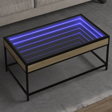 Mesa de centro con Infinity LED roble Sonoma 90x50x41 cm de , Mesas de centro - Ref: Foro24-847688, Precio: 118,24 €, Descuen...