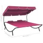 Garden lounger with awning and pink cushions by vidaXL, Outdoor beds - Ref: Foro24-313524, Price: 132,40 €, Discount: %