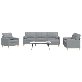 4-piece sofa set with ottoman and light gray fabric cushions by , Sofas - Ref: Foro24-3278311, Price: 699,39 €, Discount: %