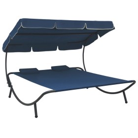 Garden lounge chair with canopy and blue cushions by vidaXL, Outdoor beds - Ref: Foro24-313523, Price: 132,99 €, Discount: %