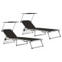 Folding sun loungers with awning 2 units aluminum and black textilene by vidaXL, Loungers - Ref: Foro24-312458, Price: 173,90...