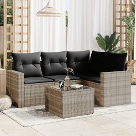 Gartensofa-Set und Kissen, 5-teilig, aus hellem grauem Kunst-Rattan. von , Modulare Sofas für den Außenbereich - Ref: Foro24-...