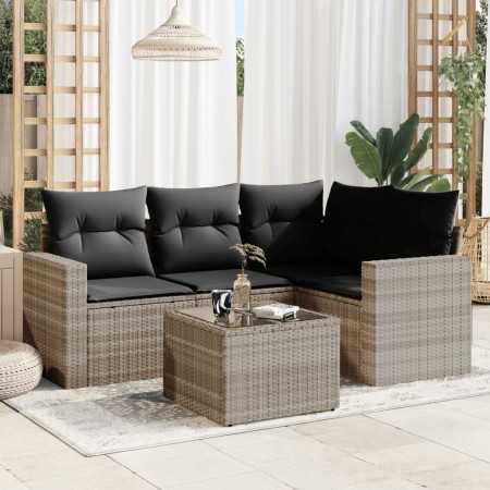 Garden sofa set and cushions 5 pieces light gray synthetic rattan by , Modular outdoor sofas - Ref: Foro24-3251259, Price: 38...