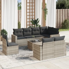 Gartenmöbel-Set 9-teilig mit Kissen aus hellem grauem Kunst-Rattan. von , Modulare Sofas für den Außenbereich - Ref: Foro24-3...