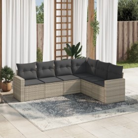 Garden sofa set 6 pieces and gray synthetic rattan cushions by , Garden sets - Ref: Foro24-3219002, Price: 433,99 €, Discount: %