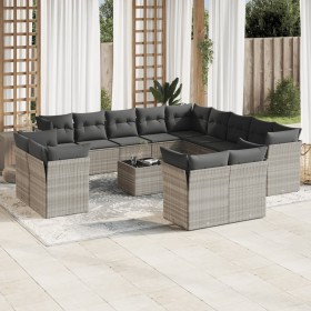 Outdoor garden furniture set with 14 pieces and light gray synthetic rattan cushions. by , Garden sets - Ref: Foro24-3218562,...