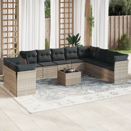 Garden sofa set 11 pieces and gray synthetic rattan cushions by , Garden sets - Ref: Foro24-3217872, Price: 797,99 €, Discoun...