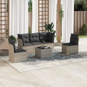 Garden sofa set 6 pieces and gray synthetic rattan cushions by , Garden sets - Ref: Foro24-3217362, Price: 415,01 €, Discount: %