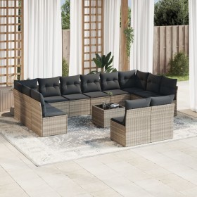 Set of garden sofas with 13 pieces of gray synthetic rattan cushions by , Garden sets - Ref: Foro24-3218382, Price: 854,99 €,...