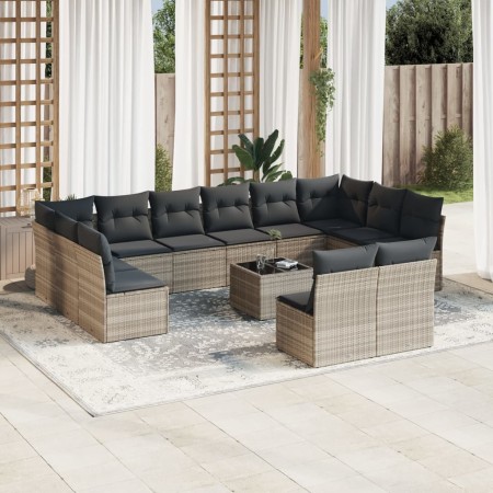 Set of garden sofas with 13 pieces of gray synthetic rattan cushions by , Garden sets - Ref: Foro24-3218382, Price: 854,53 €,...