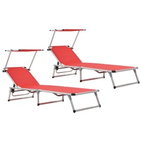 Folding sun loungers with 2 pcs aluminum and red textilene roof by vidaXL, Loungers - Ref: Foro24-312459, Price: 230,99 €, Di...