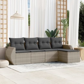 Gartensofa-Set und Kissen, 5-teilig, aus hellem grauem Kunst-Rattan. von , Gartensets - Ref: Foro24-3253629, Preis: 387,15 €,...