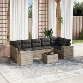 Garden sofa set 8 pieces and gray synthetic rattan cushions by , Garden sets - Ref: Foro24-3254679, Price: 628,99 €, Discount: %