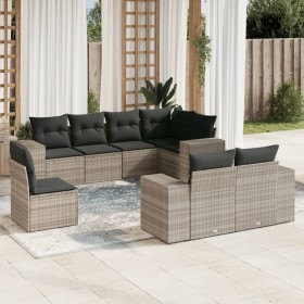 Garden sofa set 8 pieces and gray synthetic rattan cushions by , Garden sets - Ref: Foro24-3255179, Price: 678,99 €, Discount: %