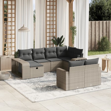 Set of 10-piece garden sofas with light gray synthetic rattan cushions by , Garden sets - Ref: Foro24-3266242, Price: 638,46 ...