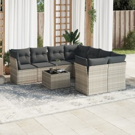 Set muebles jardín 9 pzas y cojines ratán sintético gris claro de , Conjuntos de jardín - Ref: Foro24-3217322, Precio: 644,99...