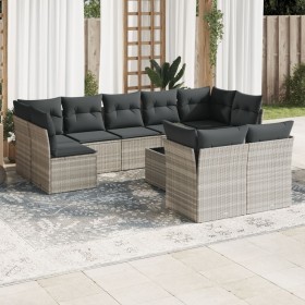 Gartensofa-Set, 10-teilig, mit Kissen, aus hellem grauen Kunststoff-Rattan. von , Gartensets - Ref: Foro24-3218162, Preis: 71...