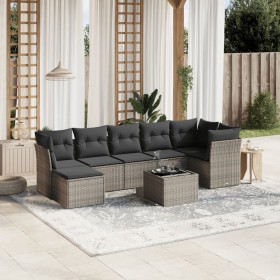 Garden sofa set 8 pieces and gray synthetic rattan cushions by , Garden sets - Ref: Foro24-3263208, Price: 551,99 €, Discount: %