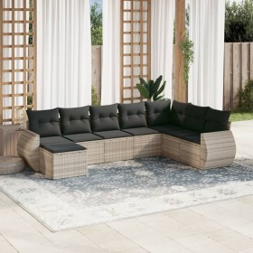 Garden sofa set 8 pieces and gray synthetic rattan cushions by , Garden sets - Ref: Foro24-3254099, Price: 611,72 €, Discount: %