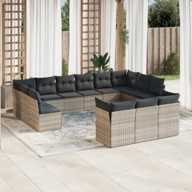 Set of garden sofas with 13 pieces of gray synthetic rattan cushions by , Garden sets - Ref: Foro24-3218452, Price: 976,68 €,...