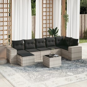 Garden sofa set 8 pieces and gray synthetic rattan cushions by , Garden sets - Ref: Foro24-3255229, Price: 596,99 €, Discount: %