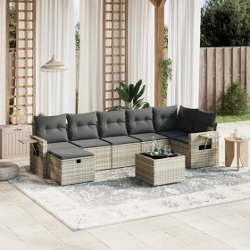 Garden sofa set 8 pieces and gray synthetic rattan cushions by , Garden sets - Ref: Foro24-3263828, Price: 549,36 €, Discount: %