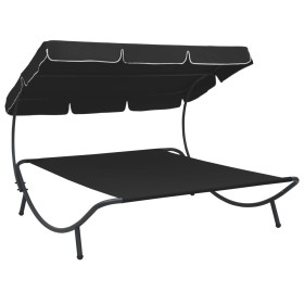 Tumbona de jardín con toldo negro de vidaXL, Tumbonas - Ref: Foro24-313525, Precio: 111,67 €, Descuento: %