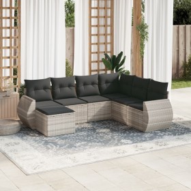 Set de sofás de jardín 7 pzas con cojines ratán PE gris claro de , Sofás modulares de exterior - Ref: Foro24-3221701, Precio:...