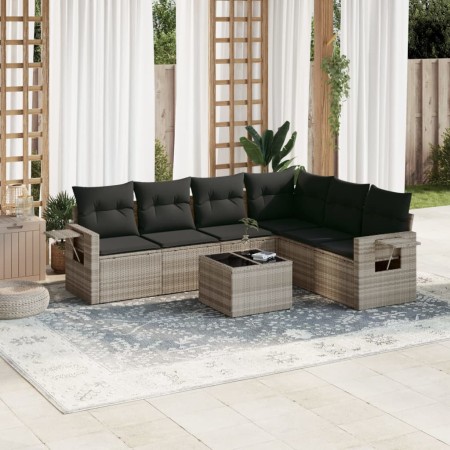 Set de sofás de jardín 7 pzas con cojines ratán PE gris claro de , Conjuntos de jardín - Ref: Foro24-3220221, Precio: 495,81 ...