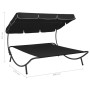 Garden lounger with black awning by vidaXL, Loungers - Ref: Foro24-313525, Price: 111,67 €, Discount: %