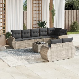 Garden furniture set 9 pieces and light gray synthetic rattan cushions by , Modular outdoor sofas - Ref: Foro24-3221631, Pric...