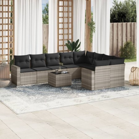 Gartensofa-Set, 10-teilig, mit Kissen, aus hellem grauen Kunststoff-Rattan. von , Gartensets - Ref: Foro24-3219442, Preis: 70...